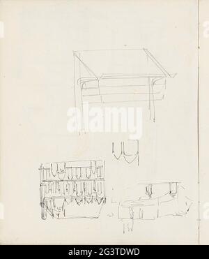 Exterior of a church and a design for a furniture. Possibly a cupboard or table. Also studies from church windows. Leaf 3 Verso from a sketchbook with 15 sheets. Stock Photo