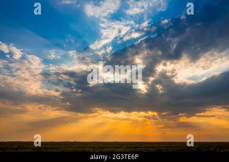 Colorful Sunset over the Steppe Stock Photo