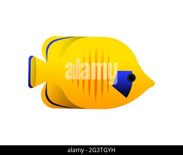 Bluecheek butterfly fish illustration on isolated white background. Exotic marine animal concept. Educational wildlife design in modern cartoon style. Stock Vector