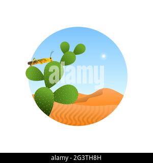 Wild locust insect in desert landscape illustration on isolated white background. Grasshopper plague animal concept. Educational wildlife design, mode Stock Vector