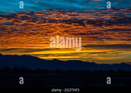 Dramatic vibrant sunset scenery along Quartzsite, Arizona Stock Photo