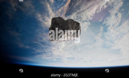 Dangerous asteroid approaching planet Earth Stock Photo