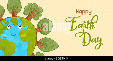 Save the earth text with a happy earth character illustration Stock ...