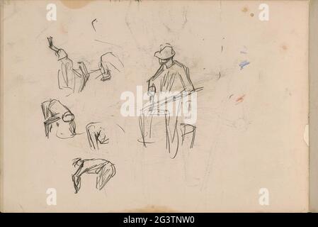 Figure studies, among other things of a seated man. Page 21 From a sketchbook with 21 sheets. Stock Photo