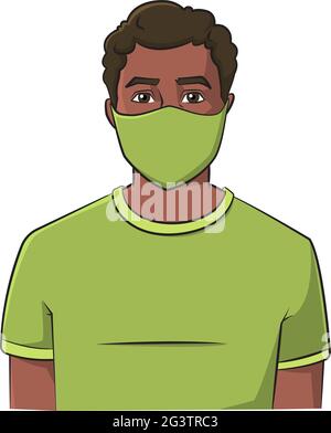 Cartoon vector illustration of a black man wearing a cloth virus mask Stock Vector