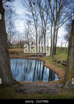 Resting place at the Ochsenbrunnen near Jois in Burgenland Stock Photo
