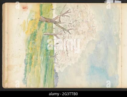 Landscape with blooming trees. Leaf 45 Verso from a sketchbook with 47 sheets. Stock Photo