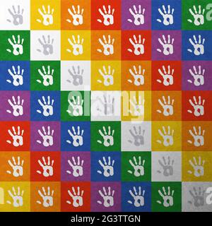 Indigenous wiphala nation flag illustration of traditional native people in south america. Colorful social hand print design for bolivia aymara cultur Stock Vector