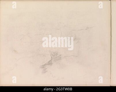 Landscape with two houses. Leaf 7 Verso from a sketchbook with 27 sheets. Stock Photo