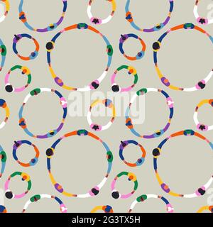 Seamless pattern illustration of diverse people group holding hands together. Colorful circle rounds background, social community cooperation or frien Stock Vector