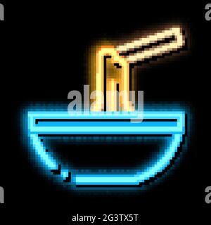 liquid cheese in fondue skewer bowl neon glow icon illustration Stock Vector