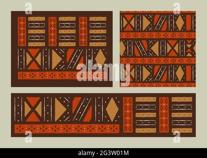 Abstract african art style seamless pattern set. Hand drawn tribal decoration background collection with boho doodle shapes and ethnic symbols. Stock Vector