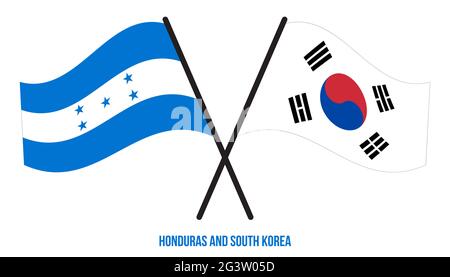 Honduras and South Korea Flags Crossed And Waving Flat Style. Official Proportion. Correct Colors. Stock Vector