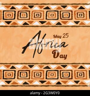 May 25 Africa Day greeting card illustration with traditional tribal hand drawn art and text quote for african liberation holiday. Colorful ethnic cul Stock Vector
