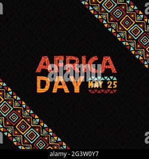 Africa Day greeting card illustration of colorful hand drawn tribal art. Traditional african culture decoration with festive national freedom text quo Stock Vector