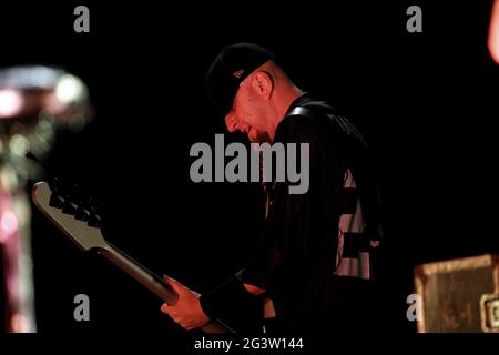 Wantagh, NY, USA. 5 August, 2012. Shavo Odadjian, of System of a Down, performs at the System Of A Down and Deftones Concert at Nikon at Jones Beach Theater. Credit: Steve Mack/Alamy Stock Photo