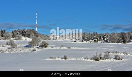 Winter landscape on the swabian alps, germany Stock Photo