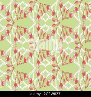 trellis with flower buds seamless vector pattern Stock Vector