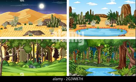 Four different nature horizontal scenes illustration Stock Vector