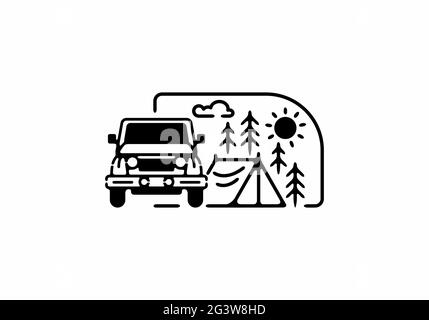 Set of monochrome camper van car logo, emblems and badges isolated on ...