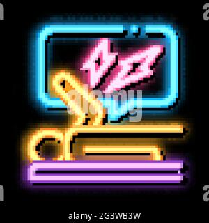 emotionally stressed person neon glow icon illustration Stock Vector