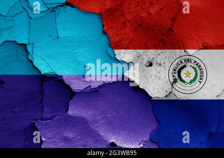 Flags of Guaira Department and Paraguay painted on cracked wall Stock ...