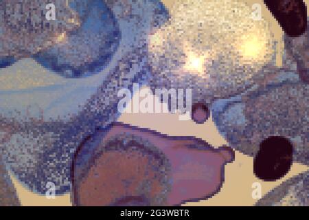 Vinatge shining abstract blue, violet and gold marble pattern with sparkles. Vector background in alcohol ink technique with glitter. Template for ban Stock Vector