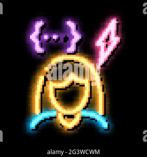 emotionally unstable woman neon glow icon illustration Stock Vector