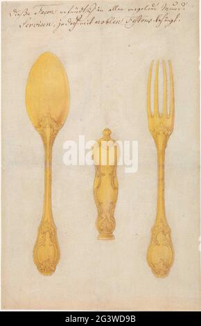 Gold-plated silver spoon, knife lift and fork. . Stock Photo
