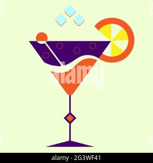 minimalistic summer cocktail logo with lemon slice and ice floes 1 Stock Vector