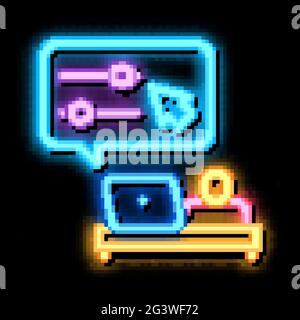 desktop movie maker neon glow icon illustration Stock Vector