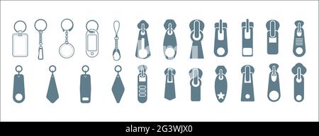 Metal zippers and fabric pull, cloth clasp and clothing zipper Stock Vector