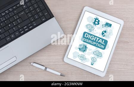 Digital disruption concept shown on a digital tablet Stock Photo