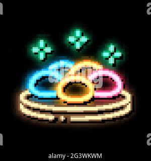 round stones on wooden board neon glow icon illustration Stock Vector