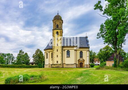 Exterior view of the Baroque pilgrimage and parish church of St. Mary on Rechberg, Schwäbisch Gmünd, Baden-Württemberg, Germany. Stock Photo