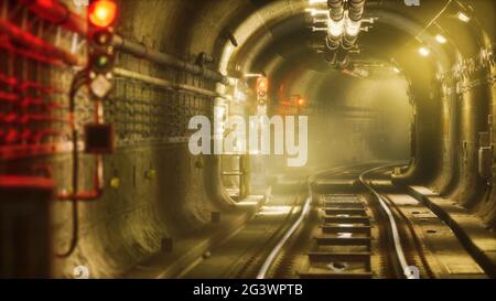 Dark old abandoned metro subway tunnel Stock Photo