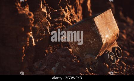 Abandoned gold mine trolley used to cart ore during the gold rush Stock Photo