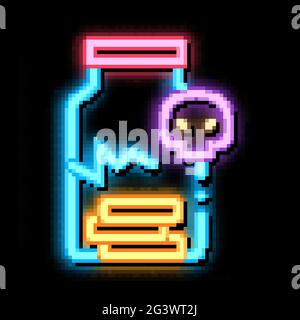 cracked bottle of pills neon glow icon illustration Stock Vector