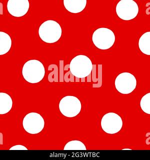 Seamless classic pattern with circles. White hand-drawn dots on a red background. Polka dot stock image. Chaotic points. Vector illustration for decor Stock Vector