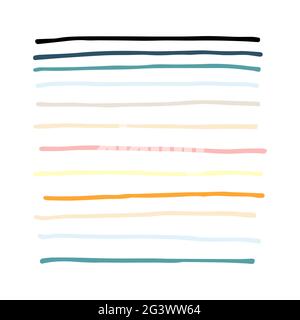 Vector Scandinavian doodle lines pattern. Neutral abstract geometric ornament. Black, pink, white, gold, blue hand-drawn stripes on a white background Stock Vector