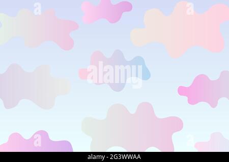 Abstract clouds banner. Gradient clouds on blue sky background. Purple, pink, blue colorful hand-drawn cumulus clouds. Copy space. Summer bright lands Stock Vector