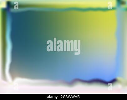 Abstract blurred vector background. Multicolor frame with smooth transitions in yellow, blue, green, pink, white. Blue blurred background with frame. Stock Vector