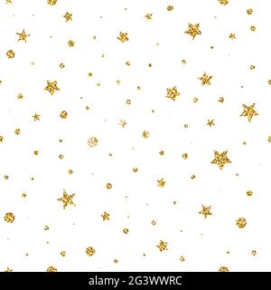 Seamless Glitter Stars vector pattern. Shiny stars, dots isolated on white background. Sparkles for holidays, New Year, Christmas, Birthday. Vector Xm Stock Vector