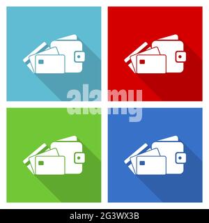 Wallet and credit cards, business icon set, vector illustration in eps 10, web buttons in 4 colors options Stock Vector
