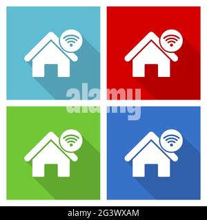 Internet, home, house icon set, vector illustration in eps 10, web buttons in 4 colors options Stock Vector