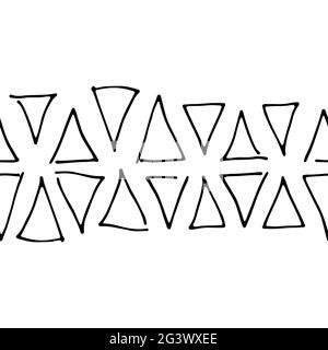 Seamless vector geometric pattern. Hand-drawn outline triangles Isolated on white background. Border strip ornament. Illustration for wallpaper, wrapp Stock Vector