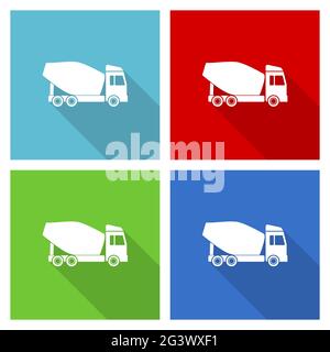 Concrete mixer, truck, vehicle conept icon set, vector illustration in eps 10, web buttons in 4 colors options Stock Vector