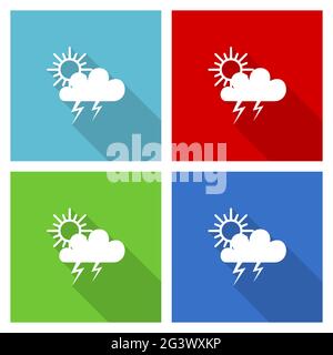 Storm icon set, vector illustration in eps 10, web buttons in 4 colors options Stock Vector