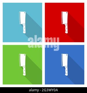 Cleaver knife icon set, vector illustration in eps 10, web buttons in 4 colors options Stock Vector