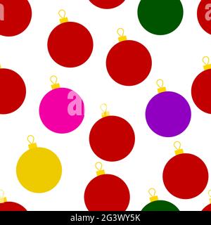 Christmas seamless pattern. Colored New Year decorations isolated on white background. Red, yellow, green, purple balls. Holiday illustration for wall Stock Vector